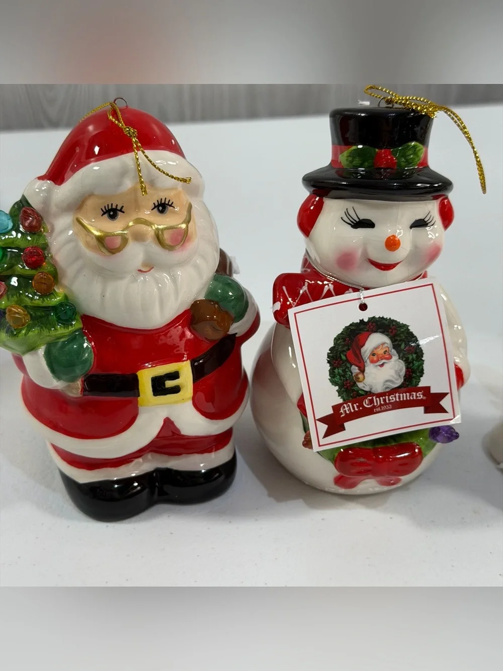 MR. CHRISTMAS Ornaments Nostalgic SANTA CLAUS - REINDEER ELF SNOWMAN SET of 4